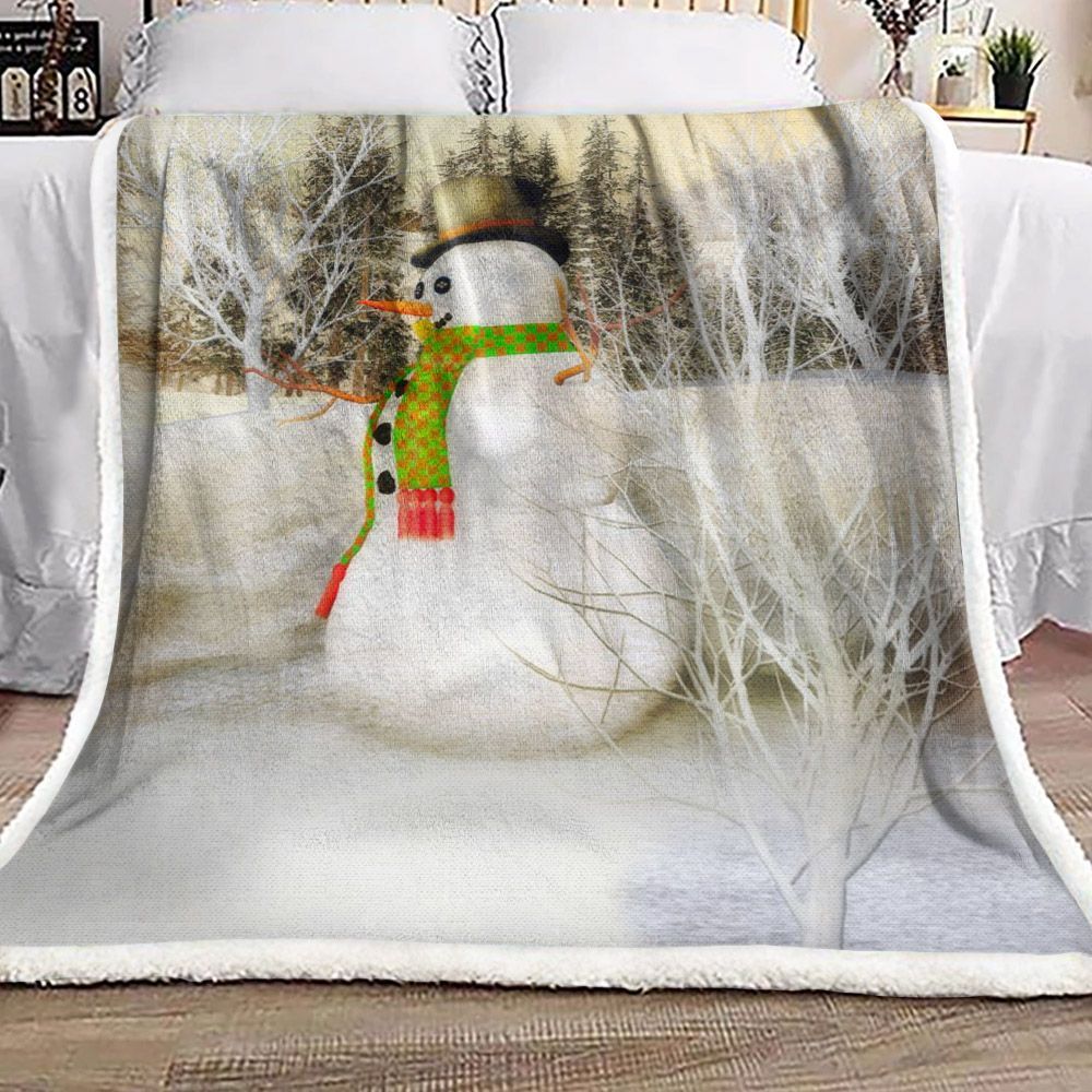 Snowman In Forest Sherpa Fleece Blanket