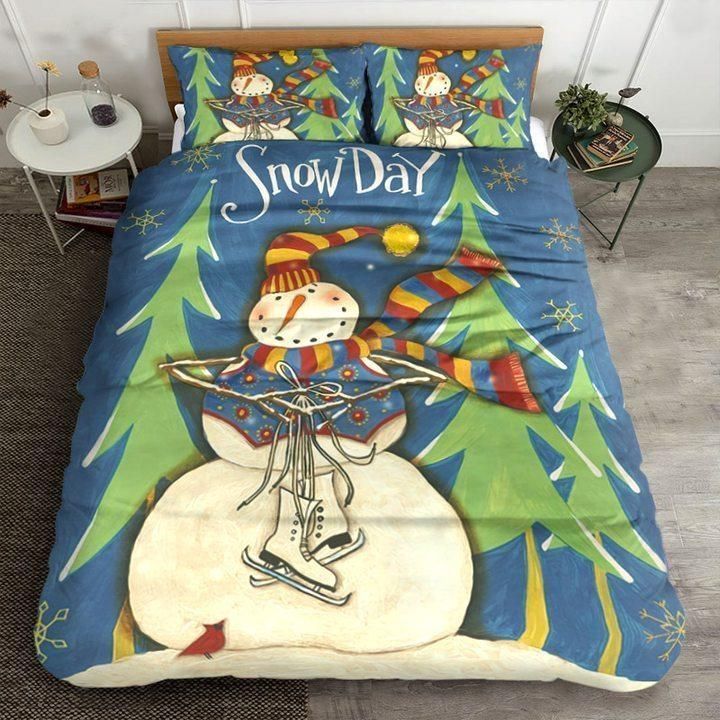 Snowman In Snow Day Printed Bedding Set