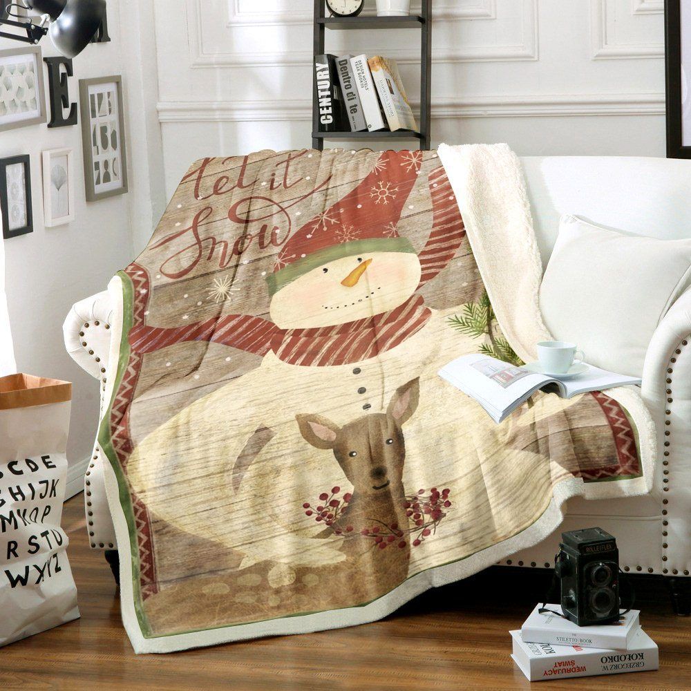 Snowman Let It Snow Sherpa Fleece Blanket