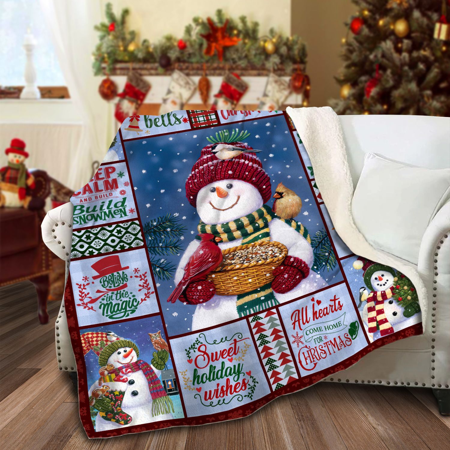 Snowman Sherpa Fleece Blanket