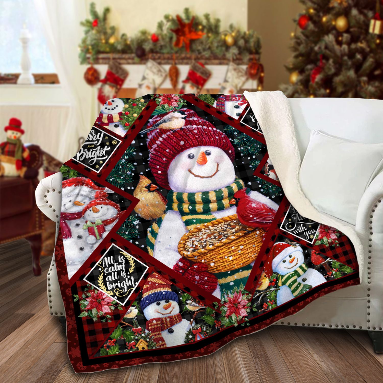 Snowman Sherpa Fleece Blanket