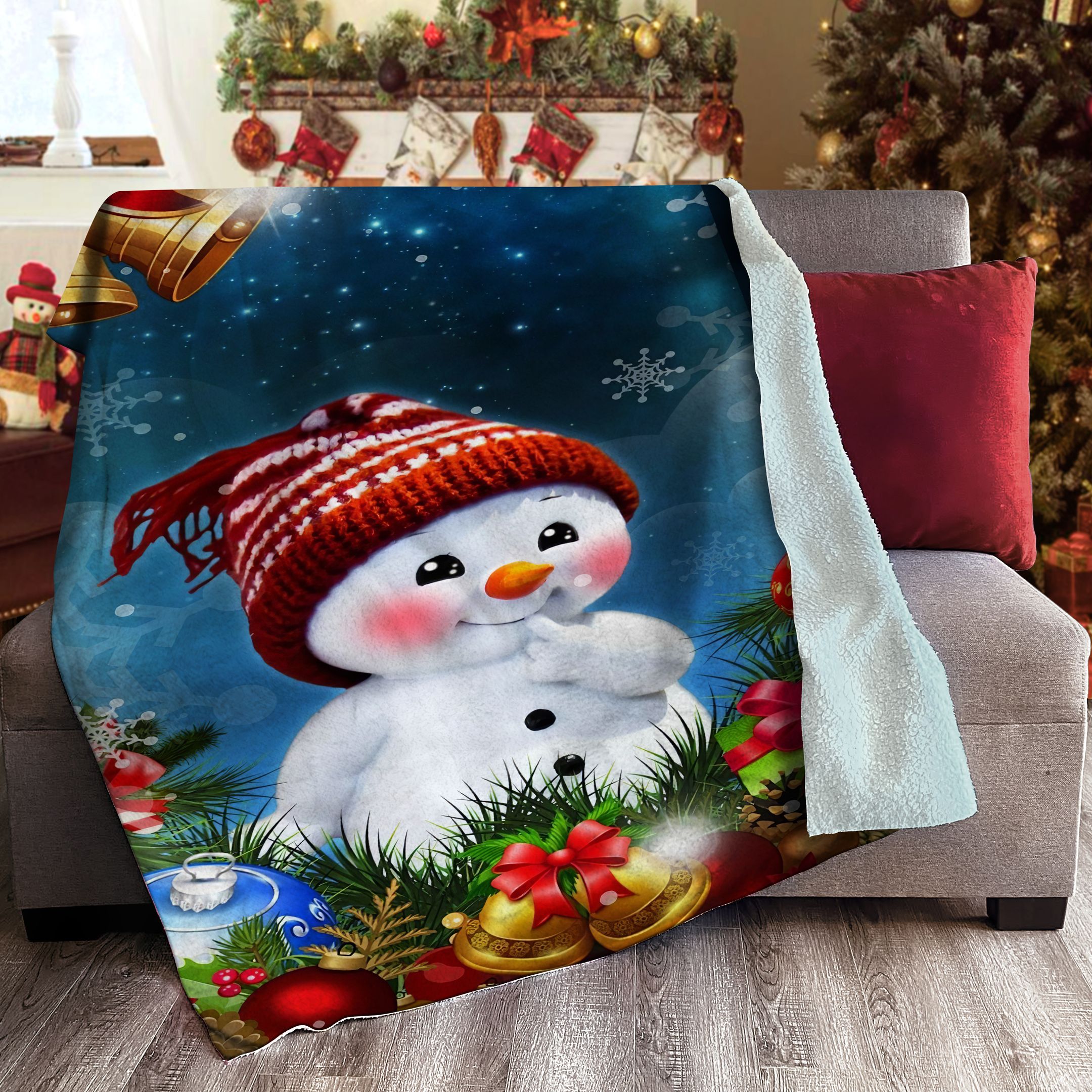 Snowman Sherpa Fleece Blanket