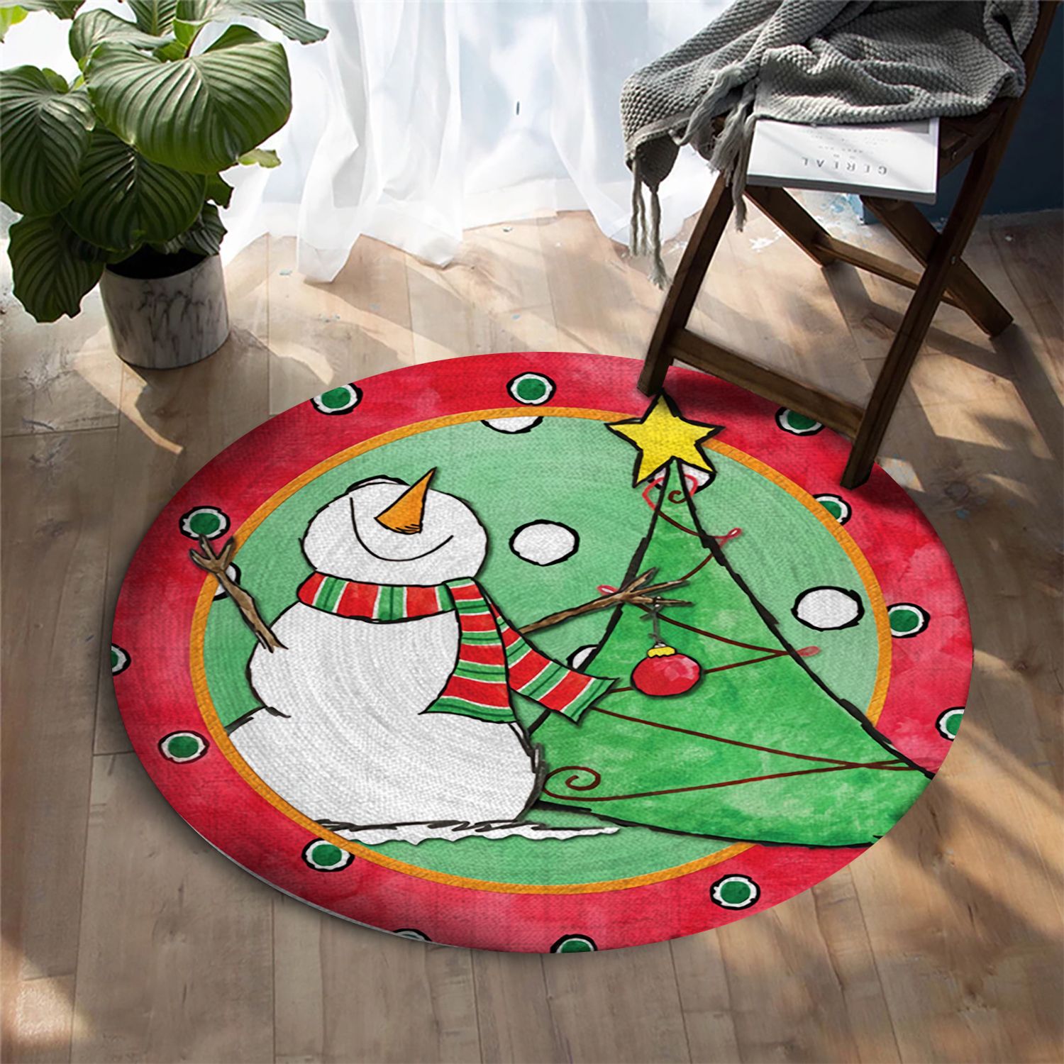 Snowman Looking Up Round Carpet
