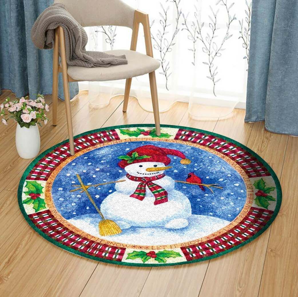 Snowman Merry Christmas Round Carpet