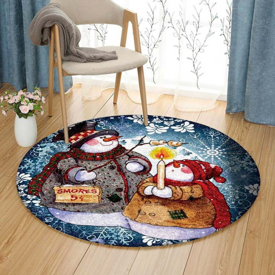 Snowman Merry Christmas Round Carpet