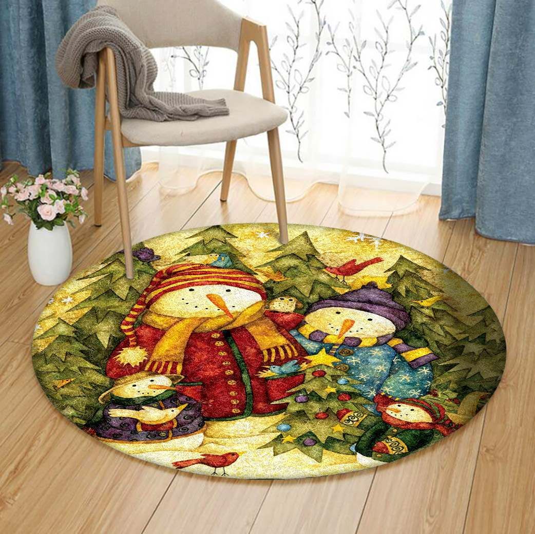 Snowman Merry Christmas Round Carpet