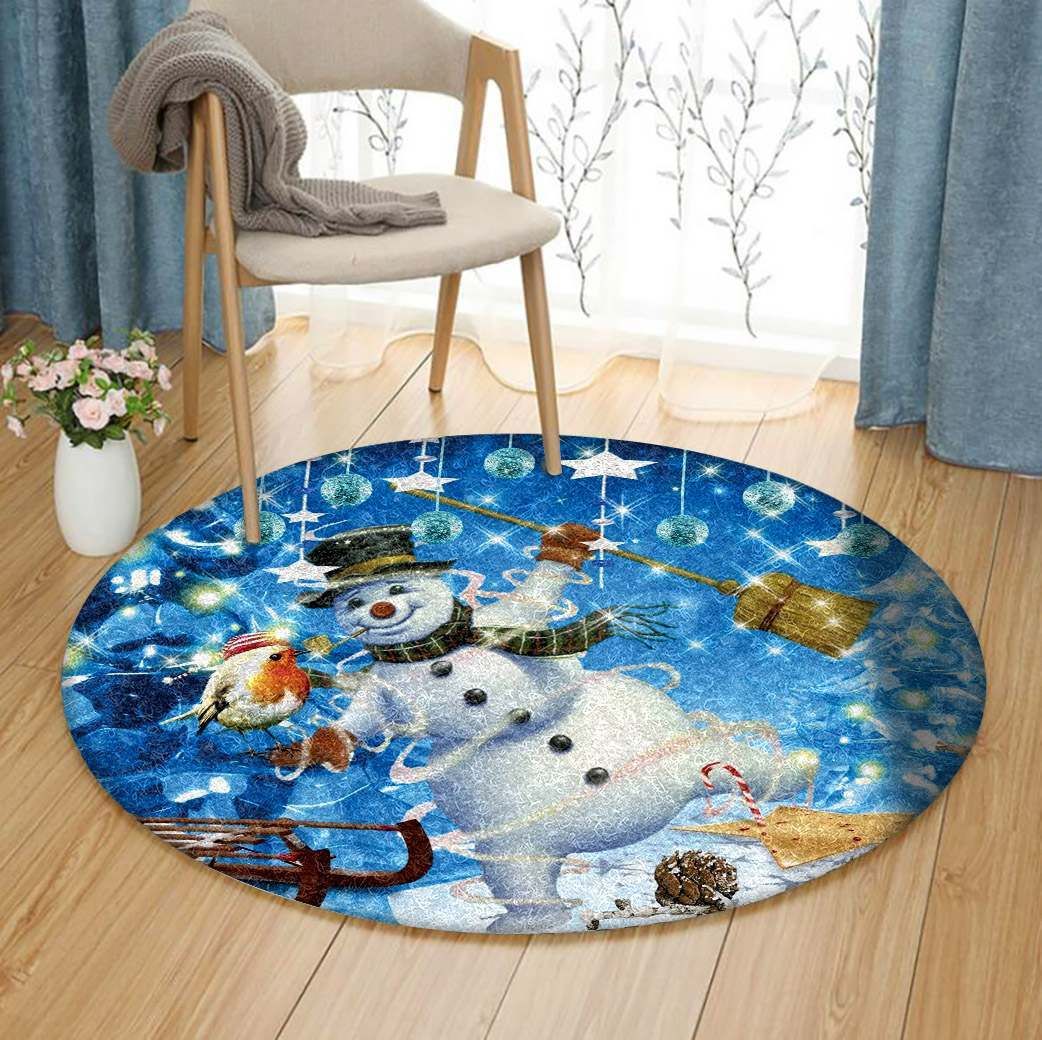 Snowman Merry Christmas Round Carpet