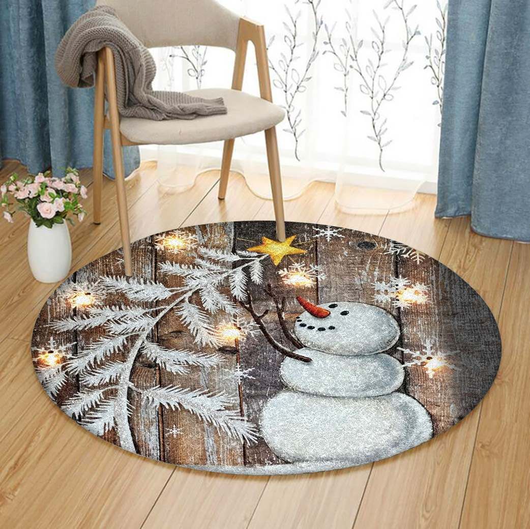 Snowman Merry Christmas Round Carpet