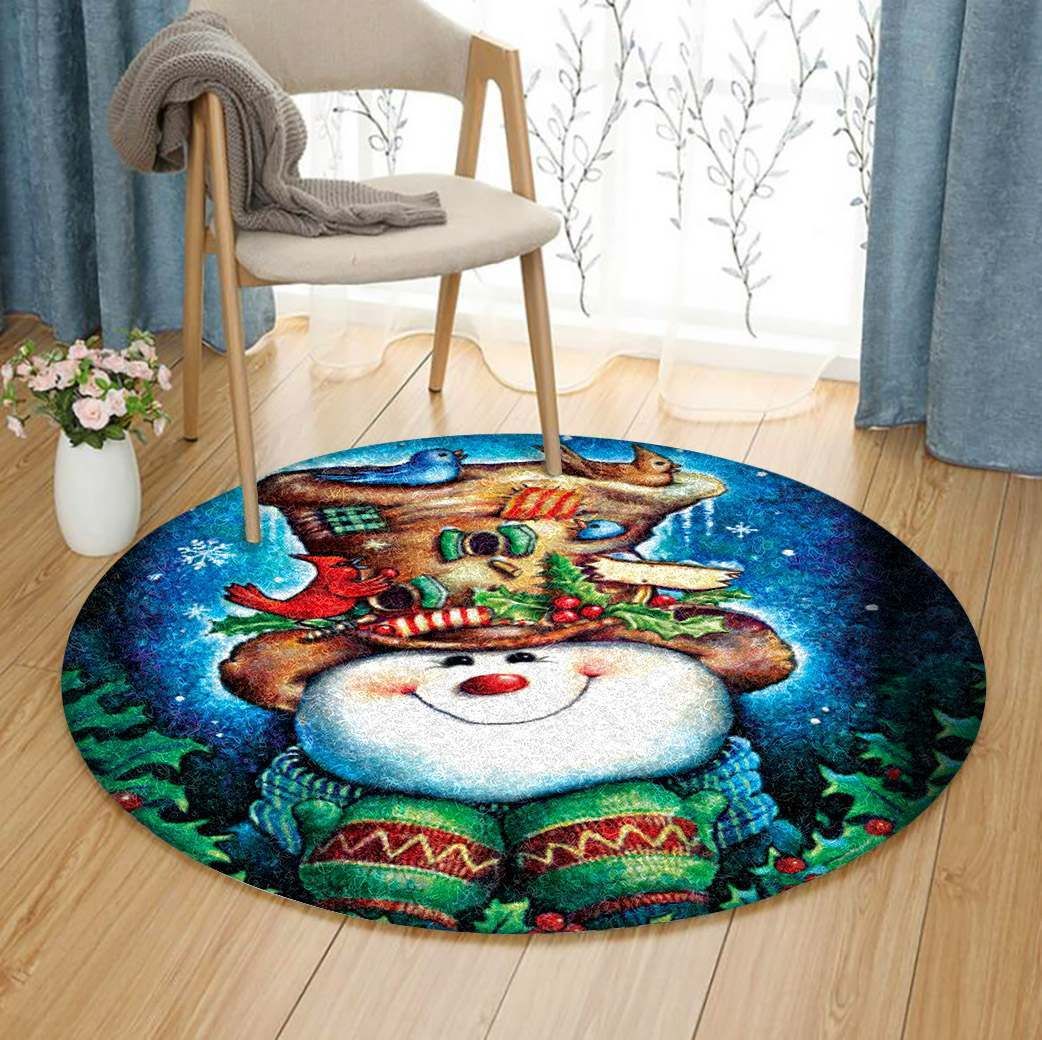 Snowman Merry Christmas Round Carpet