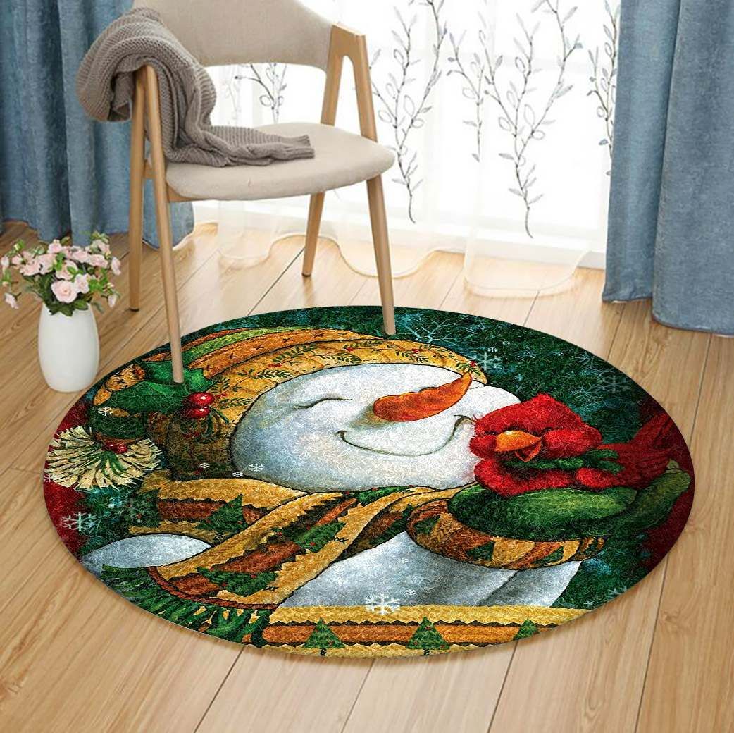 Snowman Merry Christmas Round Carpet