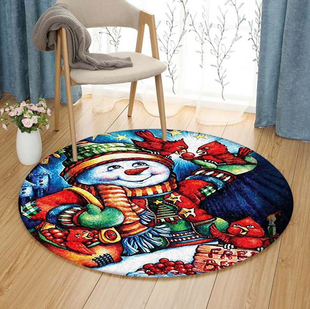 Snowman Merry Christmas Round Carpet