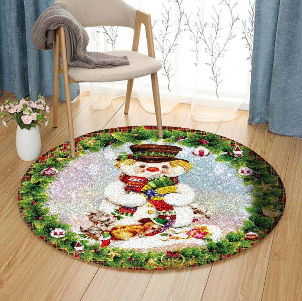 Snowman Merry Christmas Round Carpet