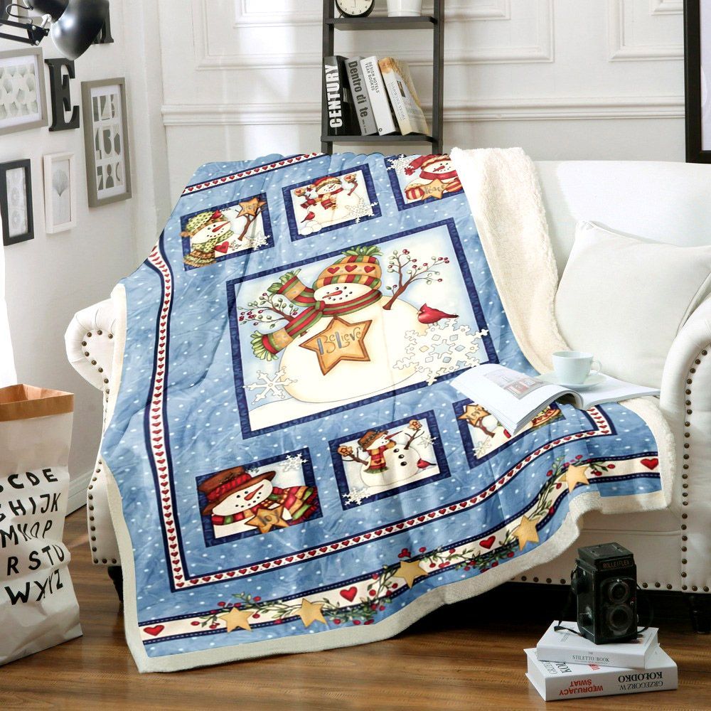 Snowman Merry Christmas Sherpa Fleece Blanket