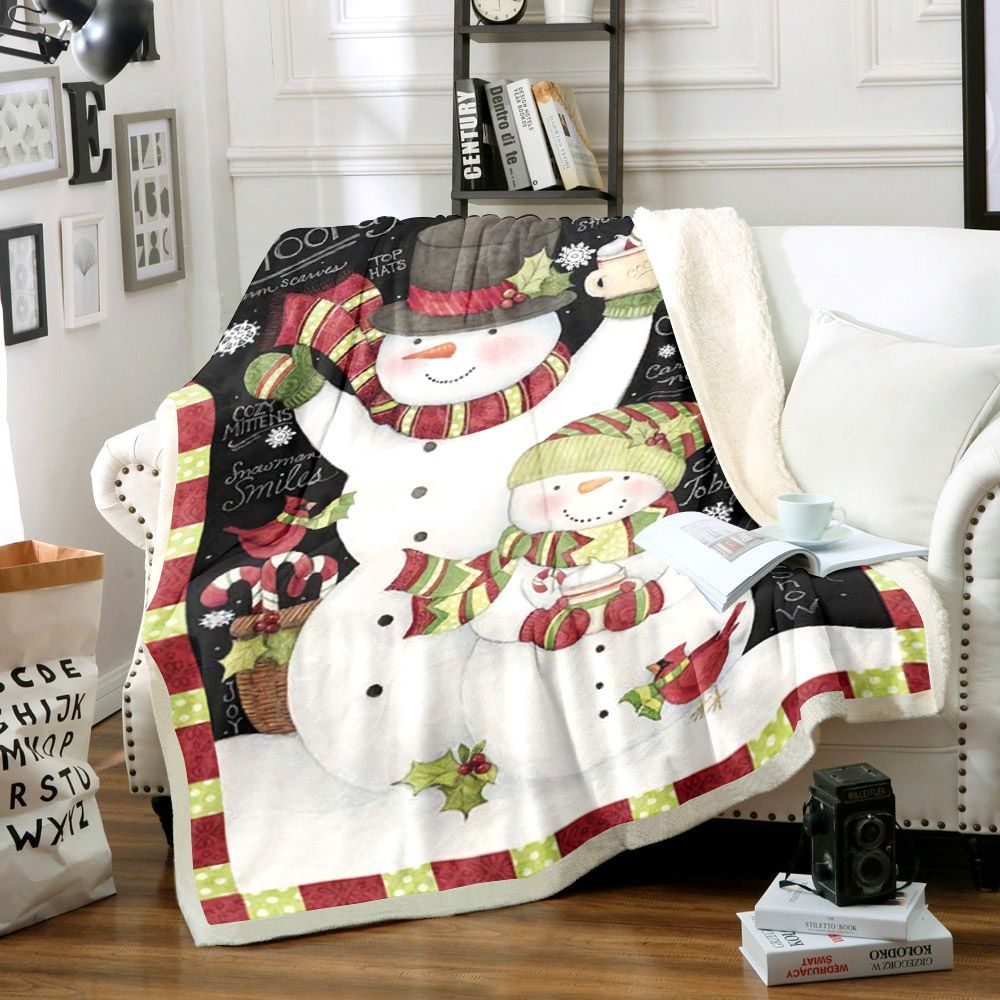 Snowman Merry Christmas Sherpa Fleece Blanket