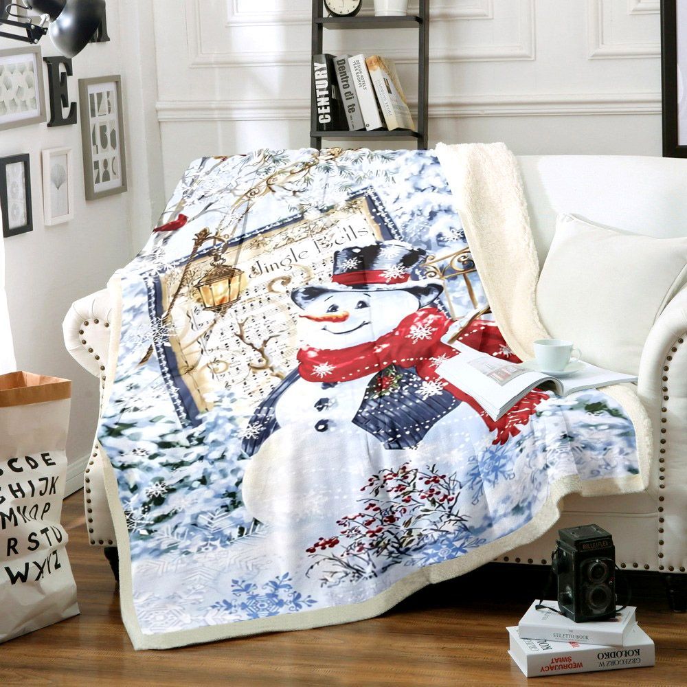Snowman Merry Christmas Sherpa Fleece Blanket