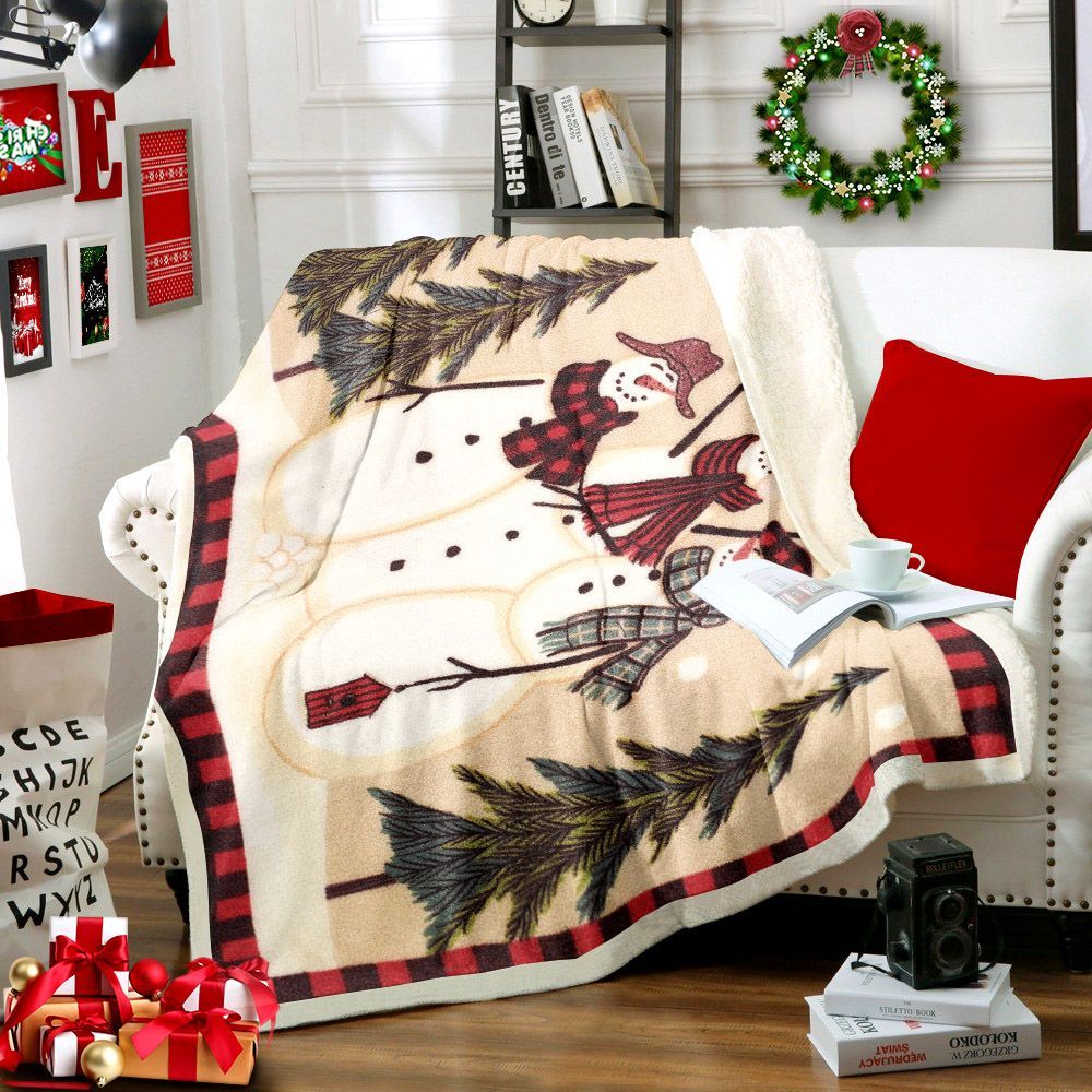 Snowman Merry Christmas Sherpa Fleece Blanket