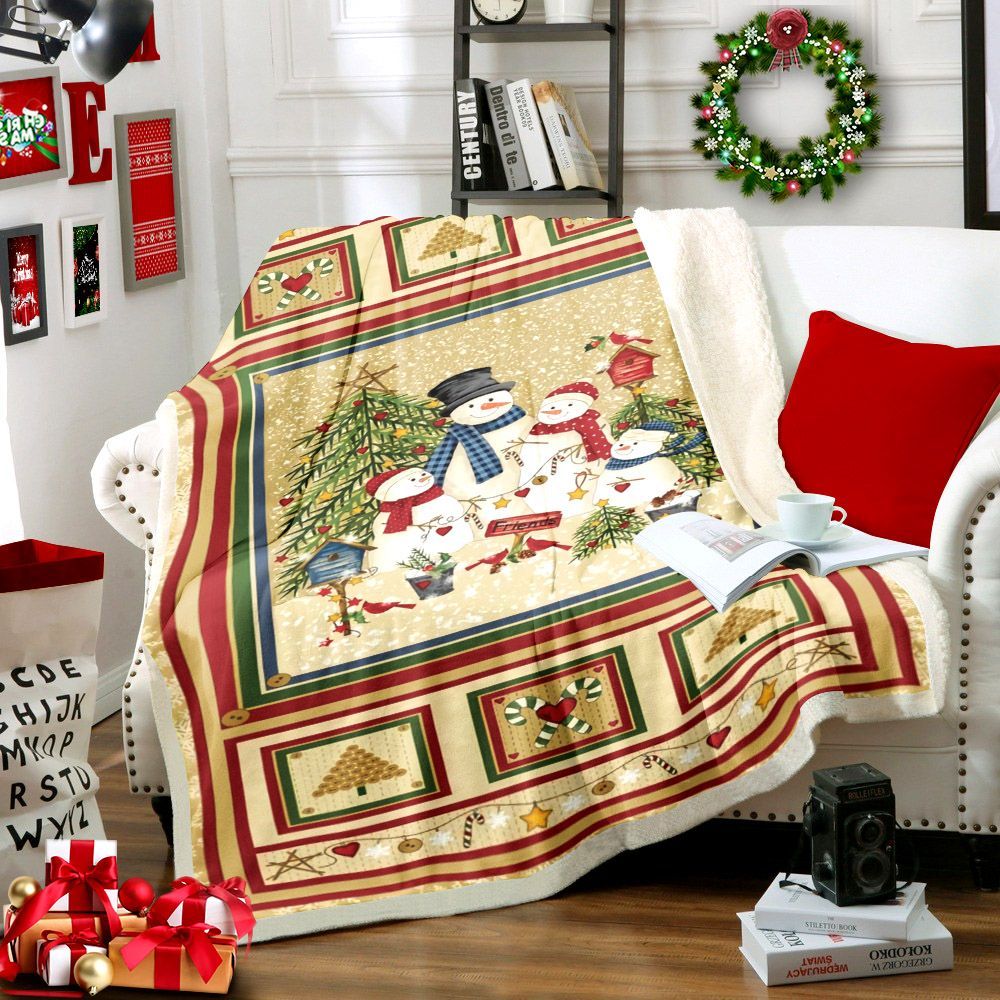Snowman Merry Christmas Sherpa Fleece Blanket