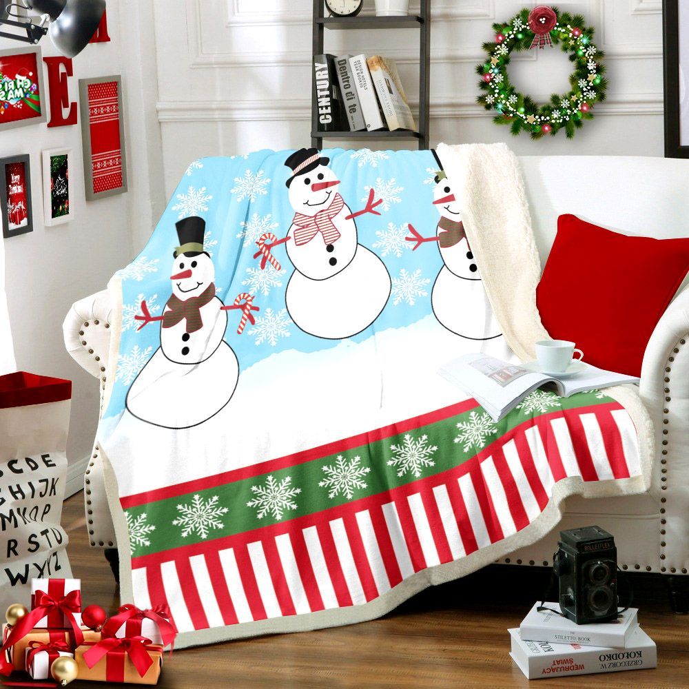 Snowman Merry Christmas Sherpa Fleece Blanket