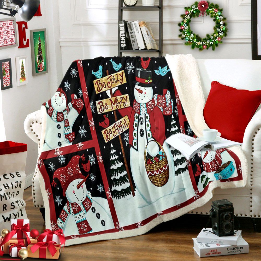Snowman Merry Christmas Sherpa Fleece Blanket