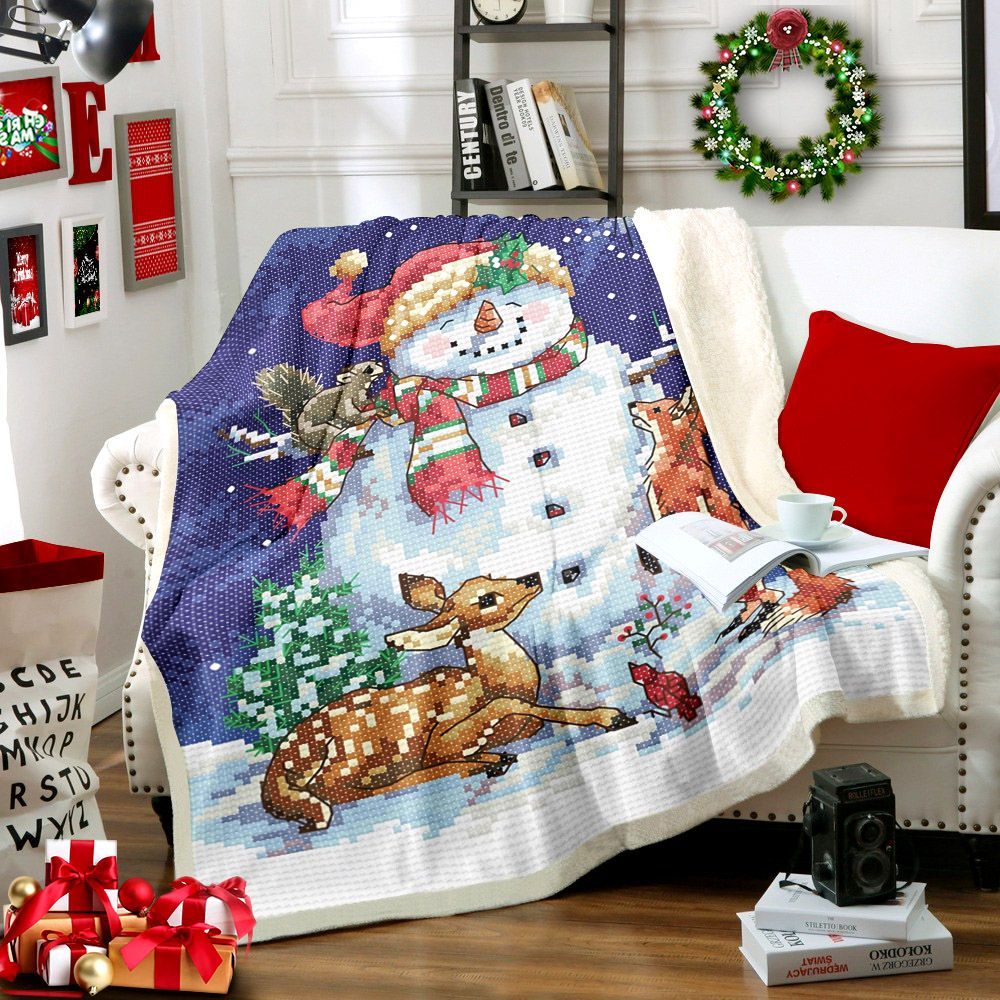 Snowman Merry Christmas Sherpa Fleece Blanket
