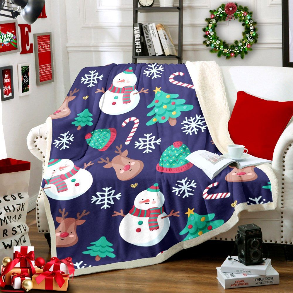Snowman Merry Christmas Sherpa Fleece Blanket