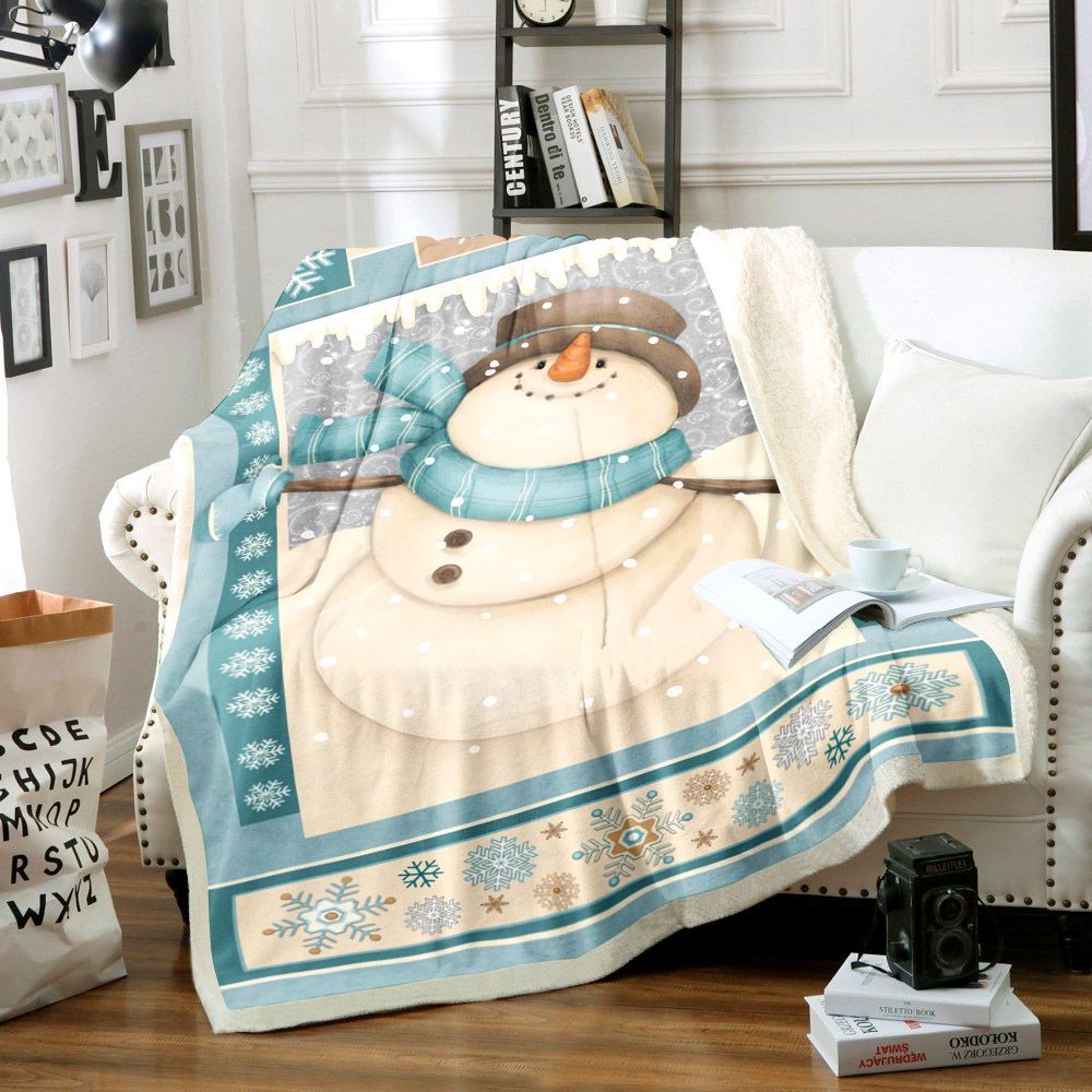 Snowman Merry Christmas Sherpa Fleece