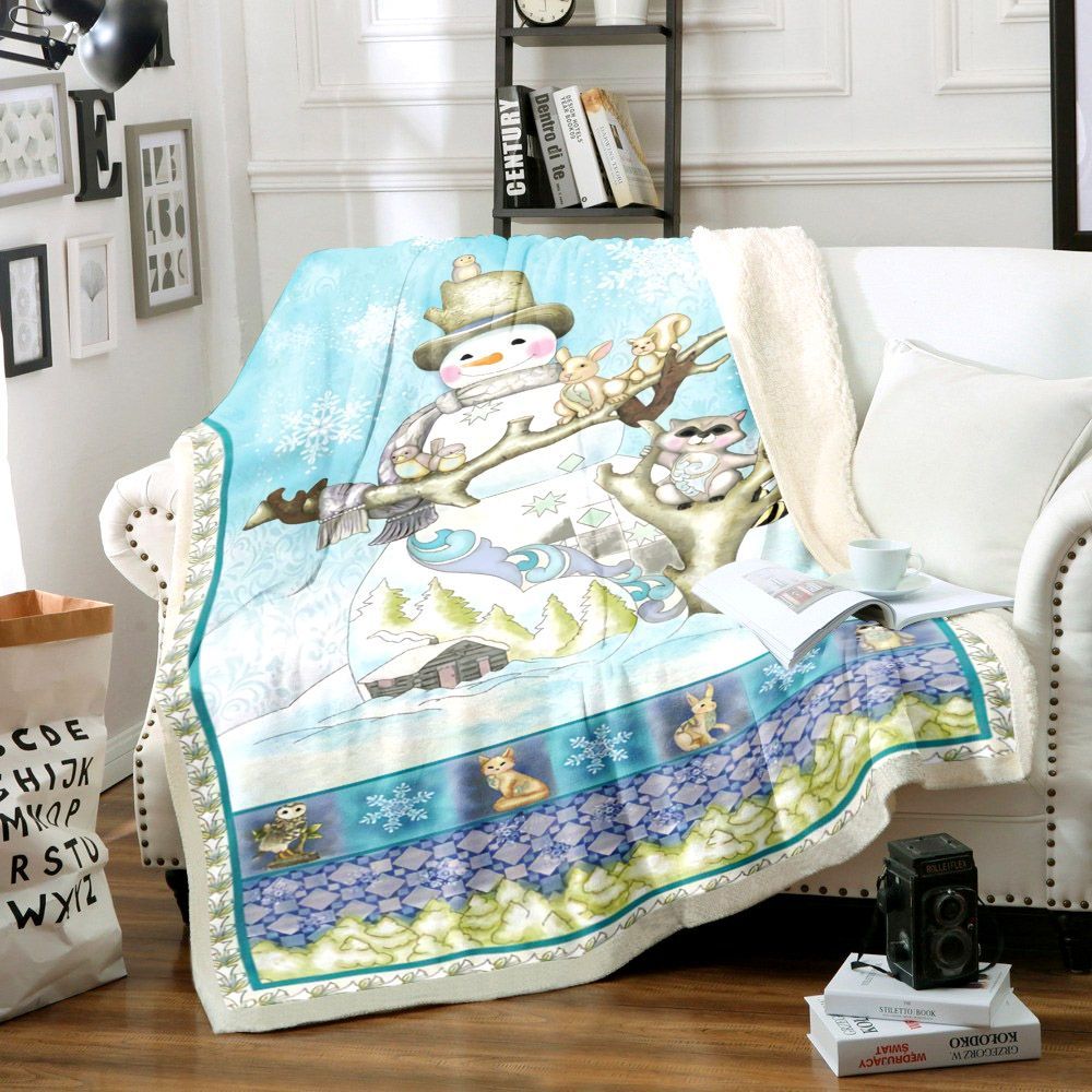 Snowman Merry Christmas Sherpa Fleece