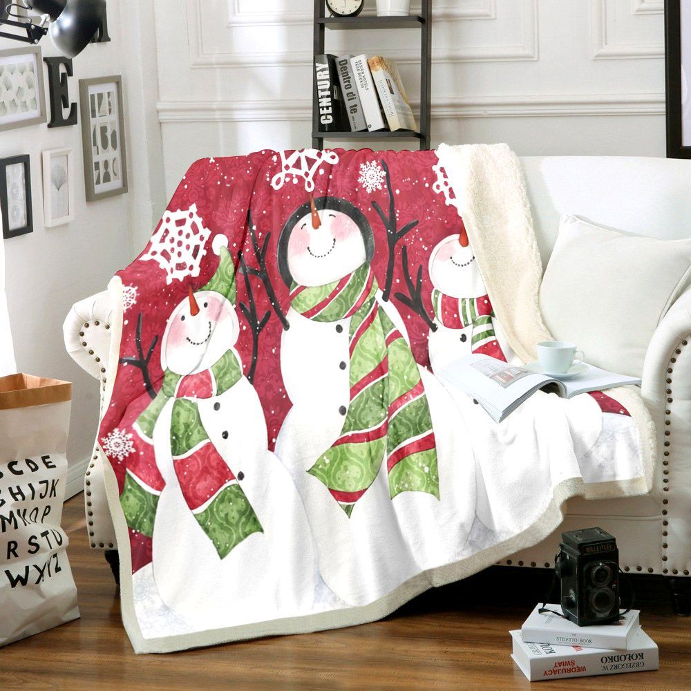 Snowman Merry Christmas Sherpa Fleece