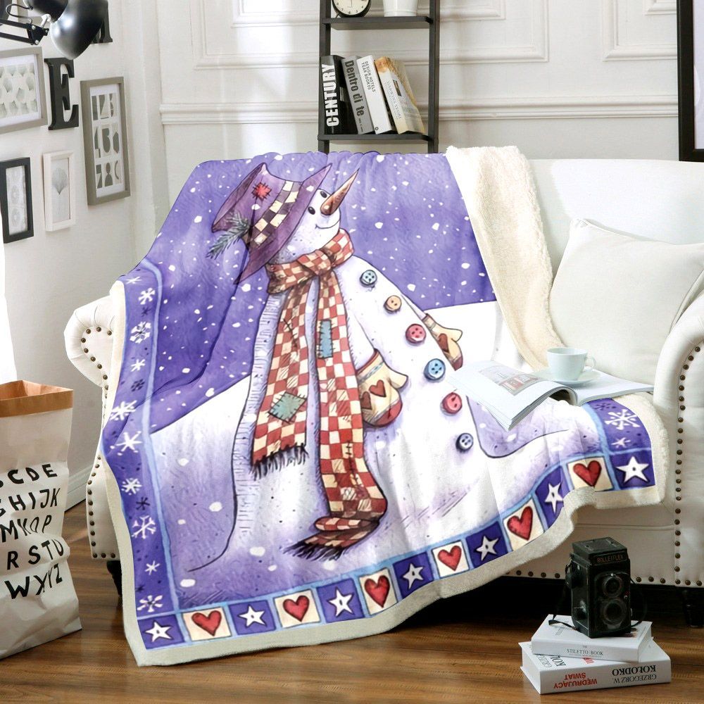 Snowman Merry Christmas Sherpa Fleece