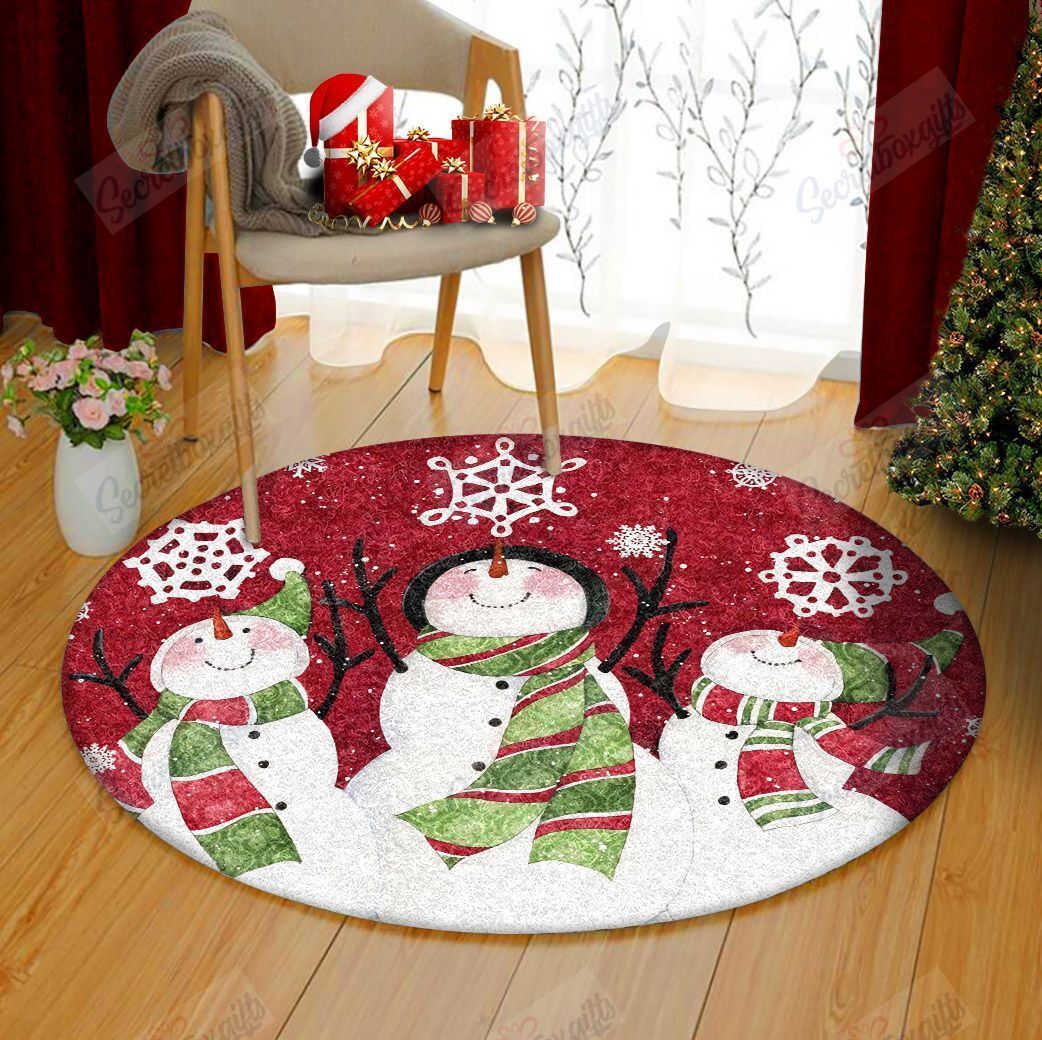 Snowman Merry Christmas Round Carpet