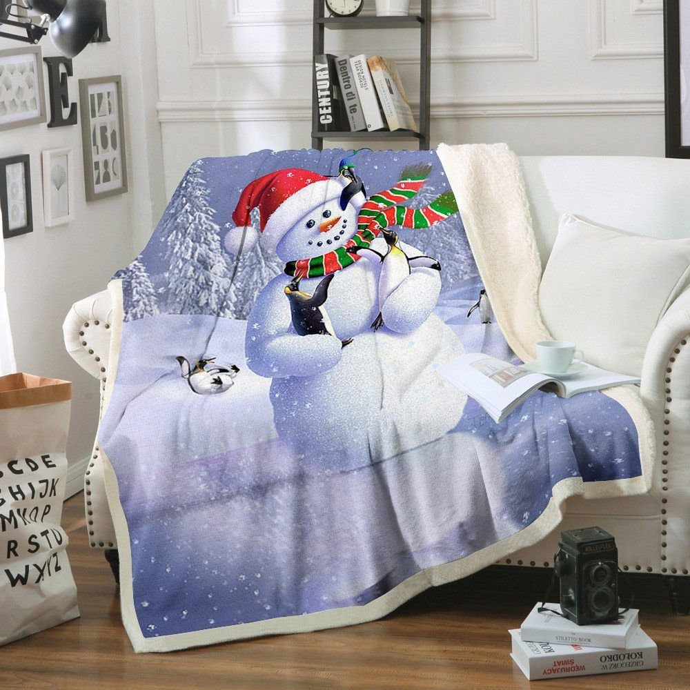 Snowman Sherpa Fleece Blanket