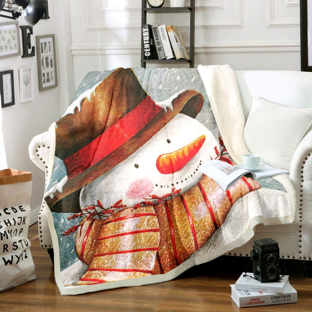 Snowman Sherpa Fleece Blanket