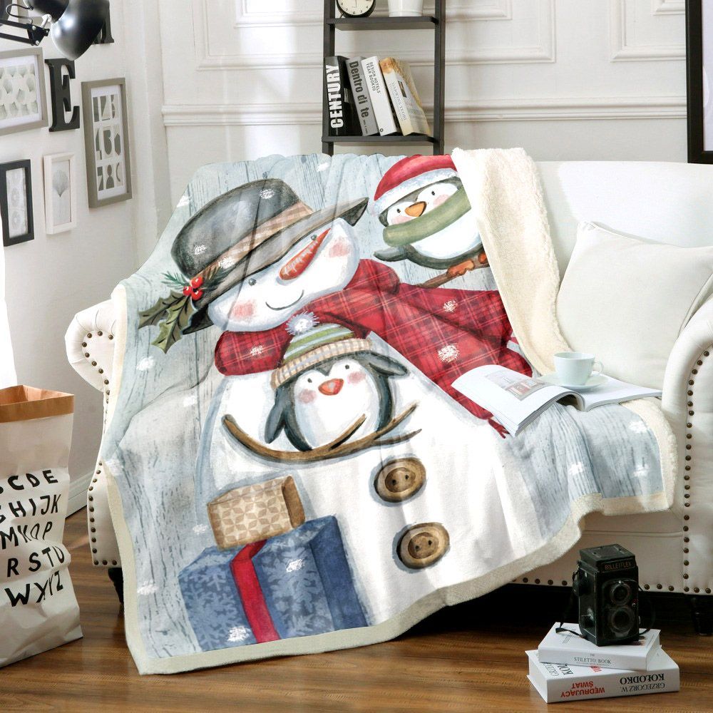 Snowman Sherpa Fleece Blanket