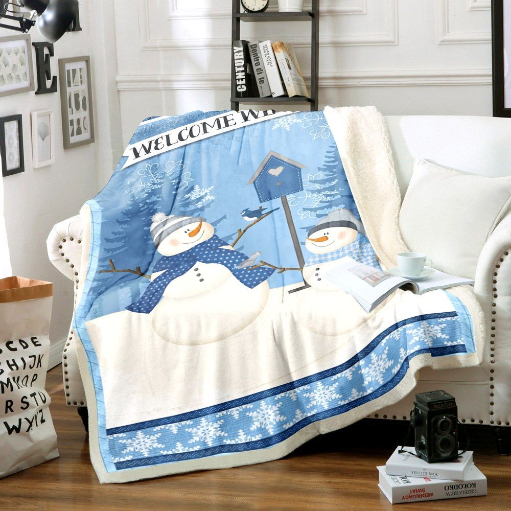 Snowman Sherpa Fleece Blanket