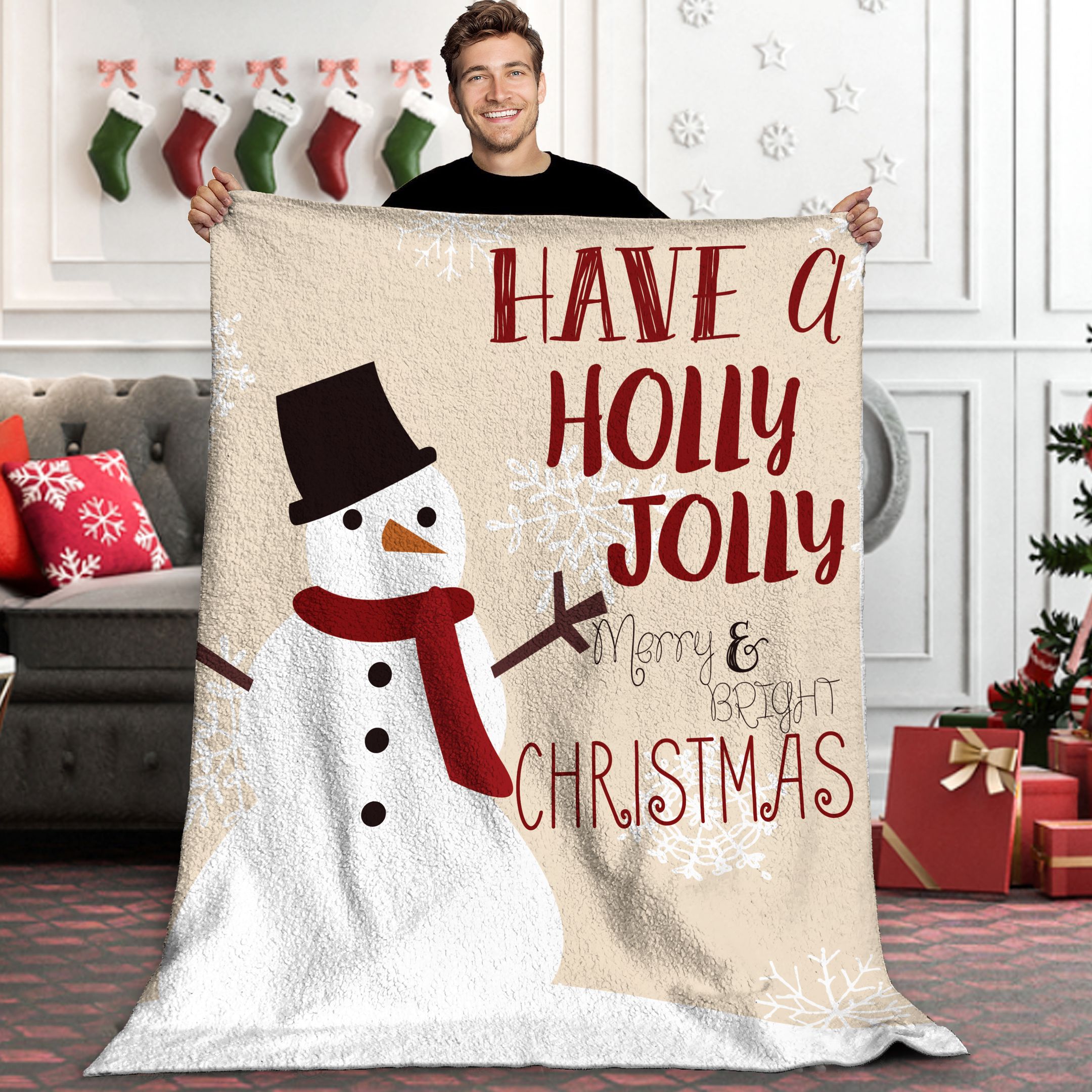 Snowman Sherpa Fleece Blanket