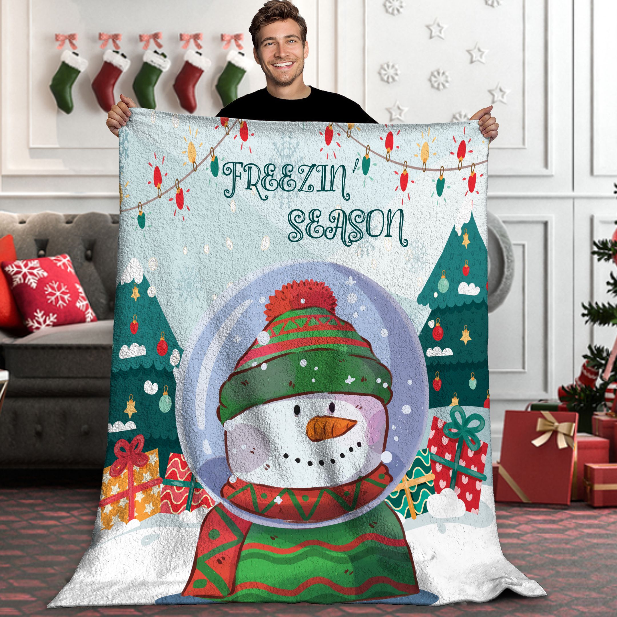 Snowman Sherpa Fleece Blanket