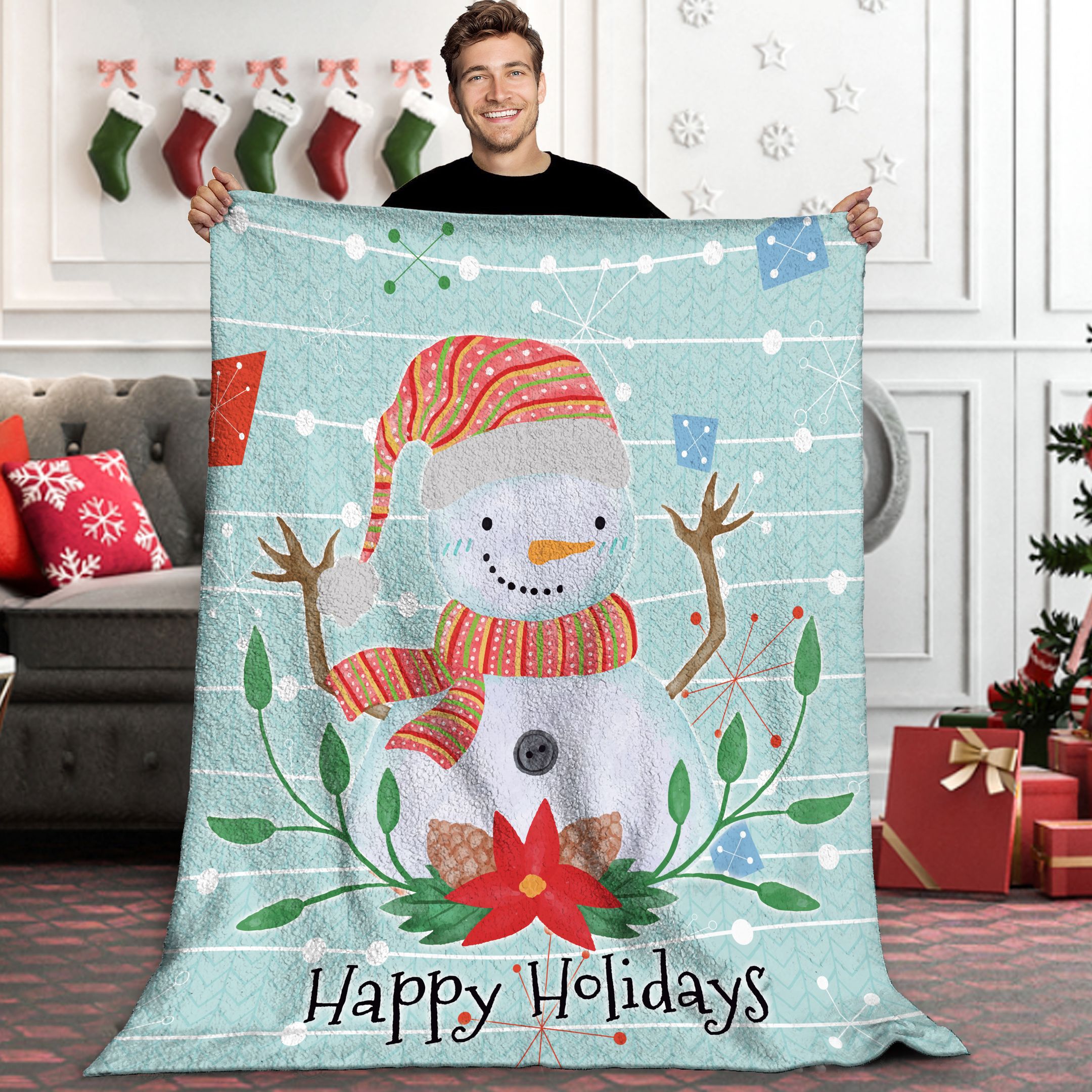 Snowman Sherpa Fleece Blanket