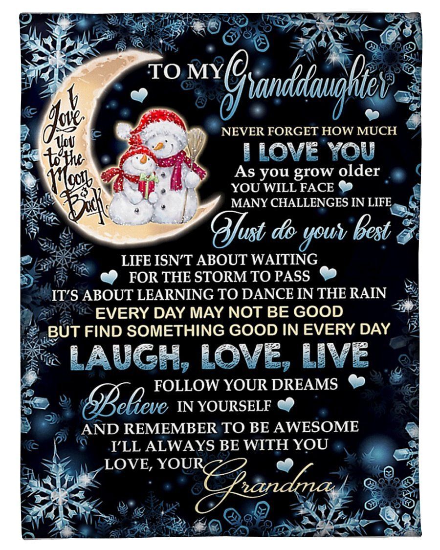 Snowman To The Moon Laugh Love Live Grandma To Granddaughter Fleece Blanket Fleece Blanket
