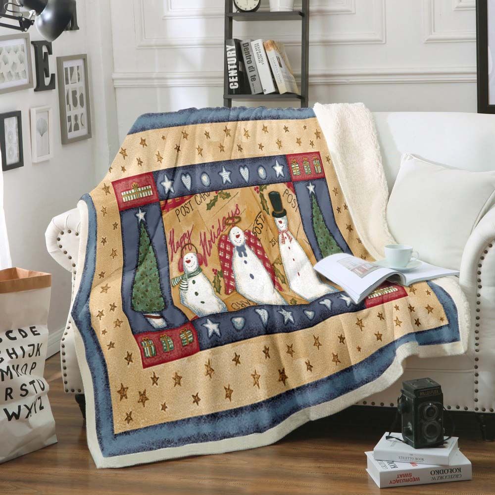 Snowman Sherpa Fleece Blanket
