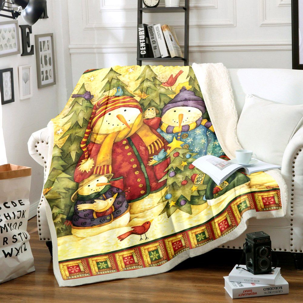 Snowman Sherpa Fleece Blanket