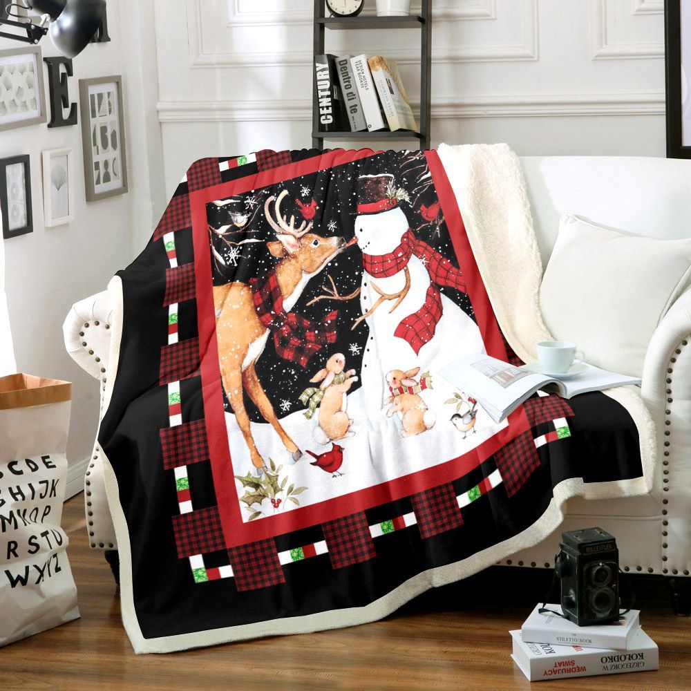 Snowman Sherpa Fleece Blanket