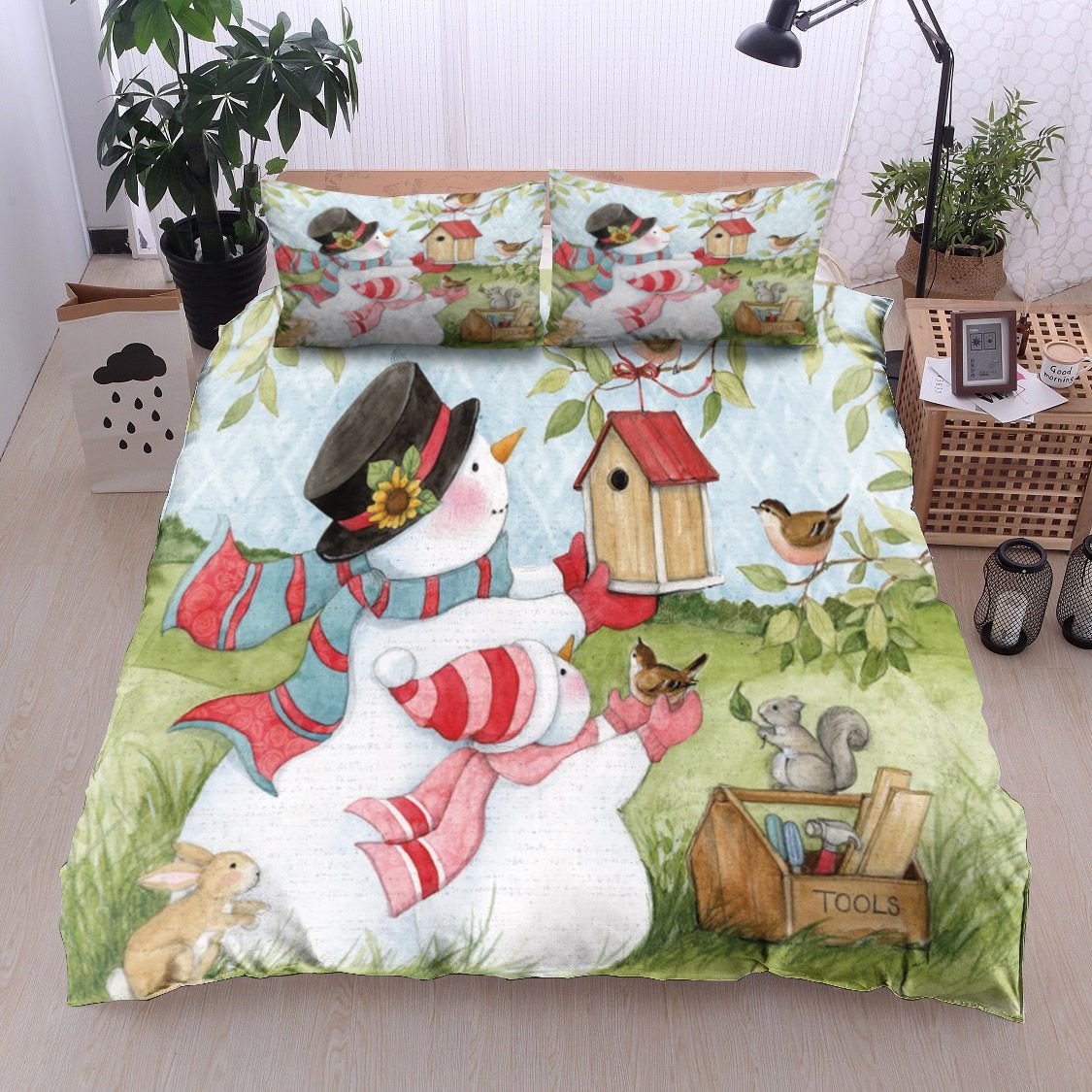 Snowman With Animals Bedding Set