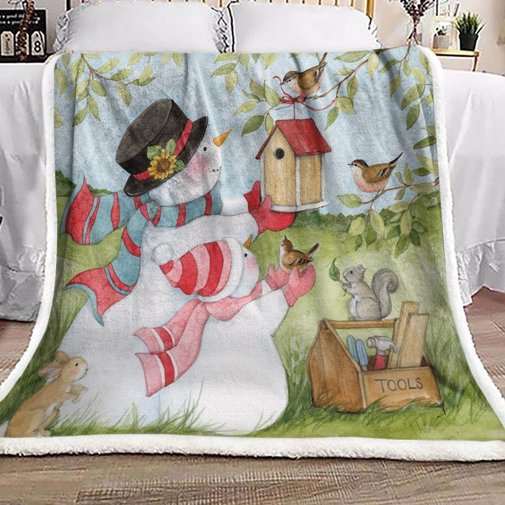 Snowman With Animals Sherpa Fleece Blanket