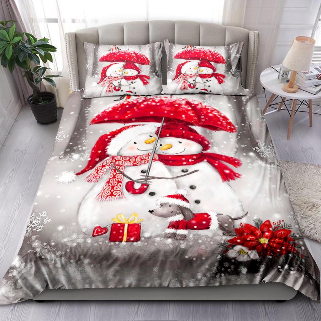Snowmen With Umbrella Bedding Set