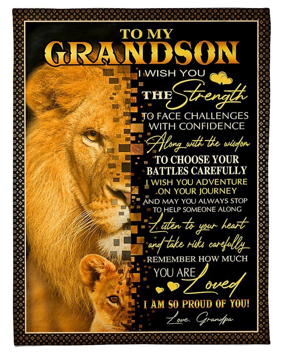 So Proud Of You Lion Grandpa To My Grandson Fleece Blanket Fleece Blanket