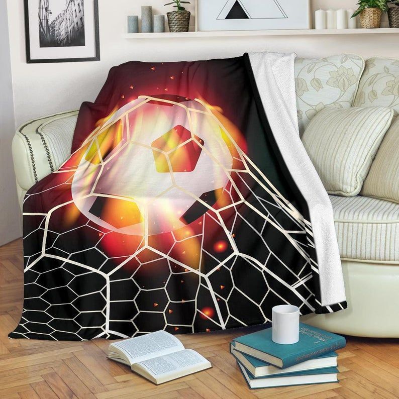 Soccer Ball Fire Net Sherpa Fleece Blanket