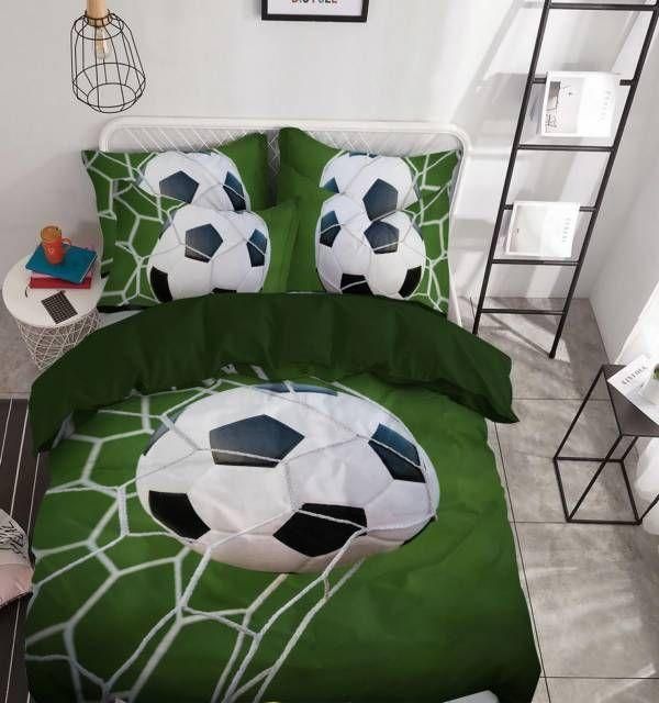 Soccer Ball On Goal Green Bedding Set