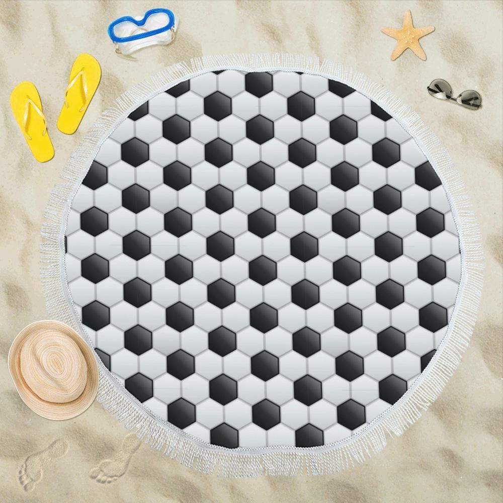 Soccer Ball Texture Print Pattern Round Beach Towel