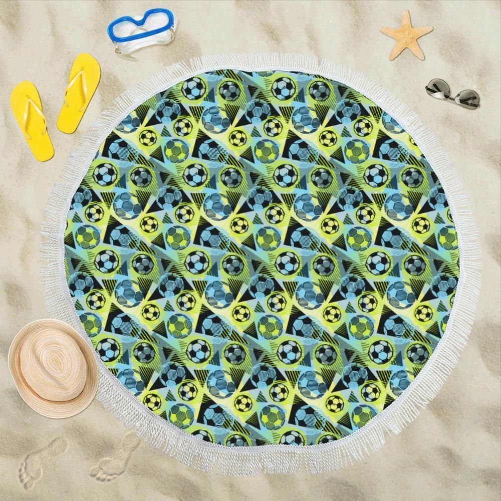 Soccer Ball Themed Print Design Round Beach Towel
