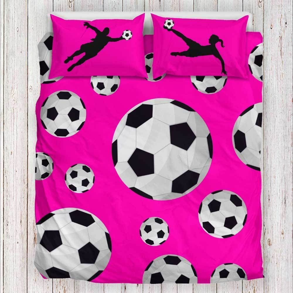Soccer Flying Pink Background Bedding Set